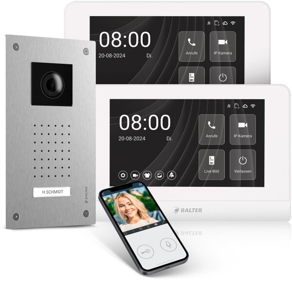 BALTER ENTRI Set L Video-Türsprechanlage Einfamilienhaus 2 Monitore Silber