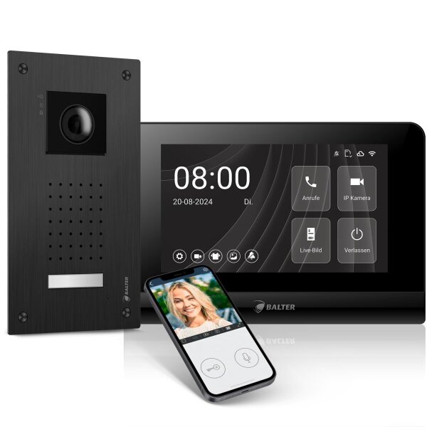 BALTER ENTRI Set L Video-Türsprechanlage Einfamilienhaus 1 Monitor Schwarz