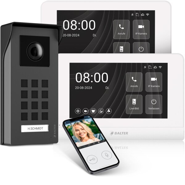 BALTER ENTRI Set M Video-Türsprechanlage Einfamilienhaus 2 Monitore Silber