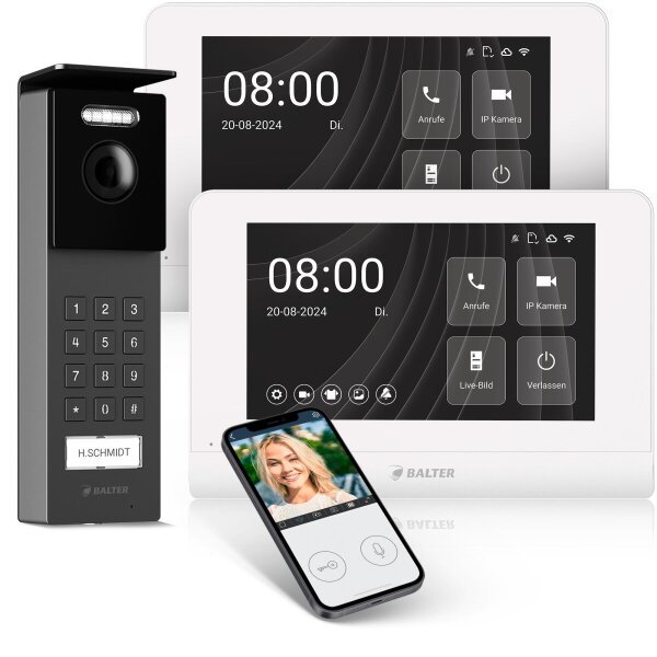 BALTER ENTRI Set S Video-Türsprechanlage Einfamilienhaus 2 Monitore Silber