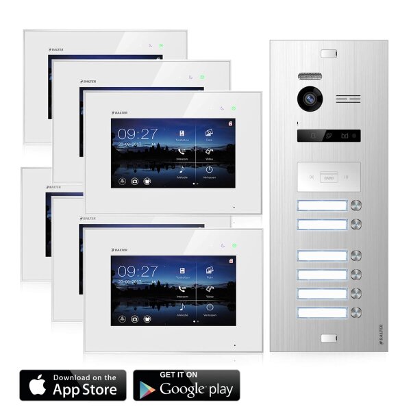 BALTER EVO Türsprechanlage 6-Familienhaus 6x 7-Zoll-Monitor Silber WLAN App