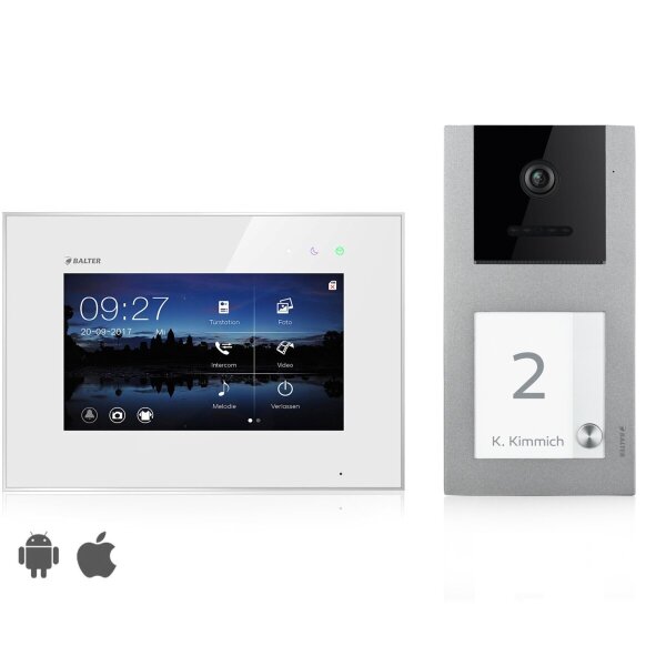 BALTER EVO Türsprechanlage Aufputz Einfamilienhaus 1x Monitor Silber WLAN App