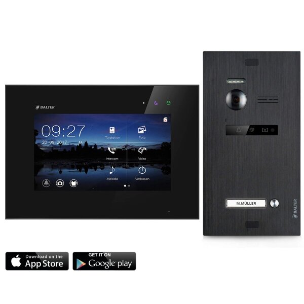 BALTER EVO Türsprechanlage Einfamilienhaus 1x 7-Zoll-Monitor Schwarz WLAN App