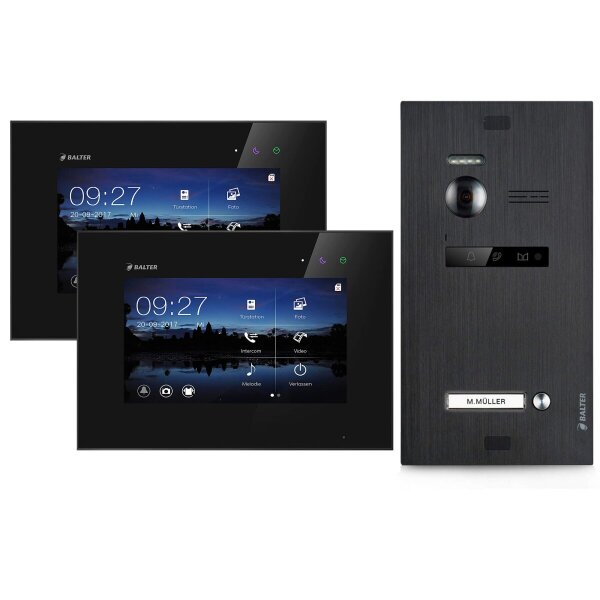 BALTER EVO Video-Türsprechanlage Einfamilienhaus 2x 7-Zoll-Monitor Schwarz