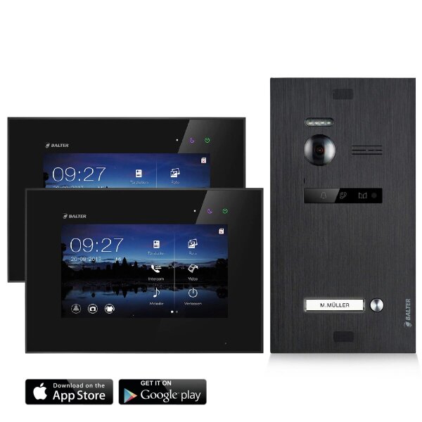 BALTER EVO Türsprechanlage Einfamilienhaus 2x 7-Zoll-Monitor Schwarz WLAN App
