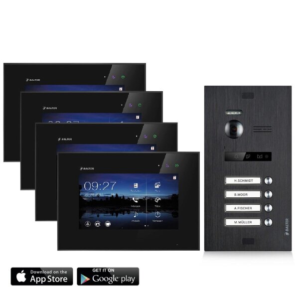 BALTER EVO Türsprechanlage Einfamilienhaus 4x 7-Zoll-Monitor Schwarz WLAN App