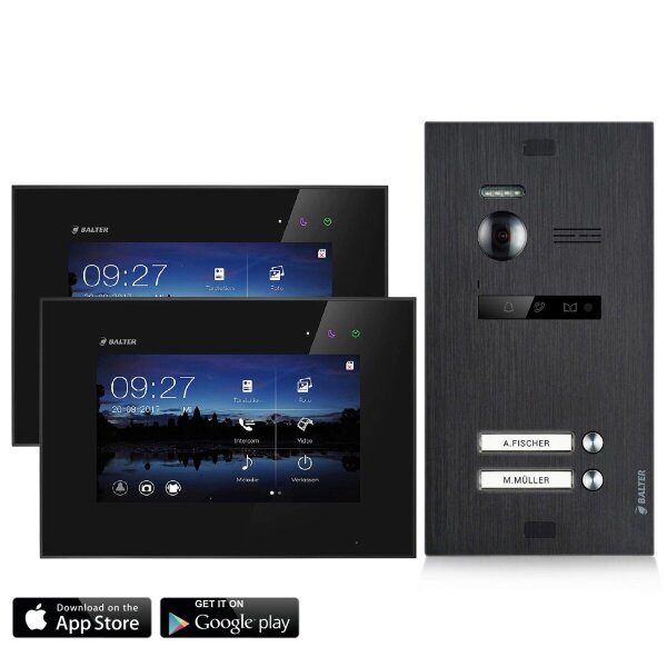 BALTER EVO Türsprechanlage 2-Familienhaus 2x 7-Zoll-Monitor Schwarz WLAN App