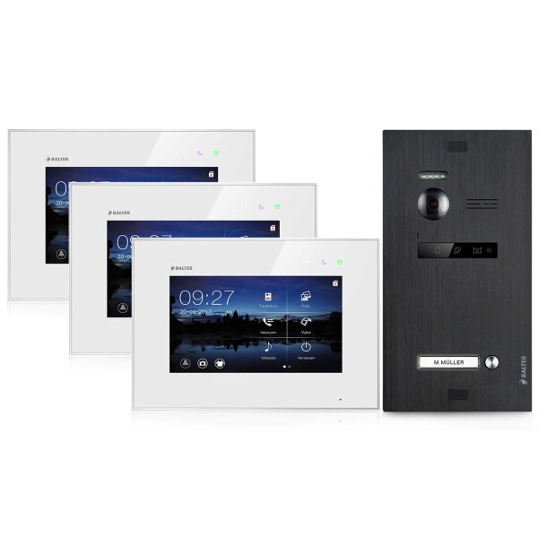BALTER EVO Video-Türsprechanlage Einfamilienhaus 3x 7-Zoll-Monitor Schwarz/Weiß