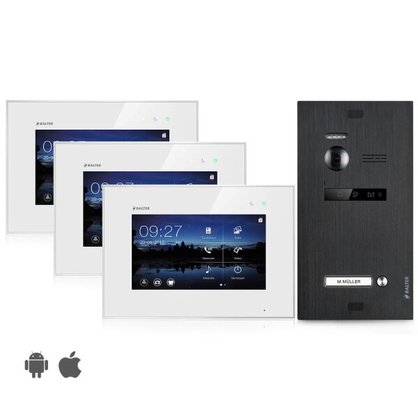 BALTER EVO Türsprechanlage Einfamilienhaus 3x Monitor Schwarz/Weiß WLAN App