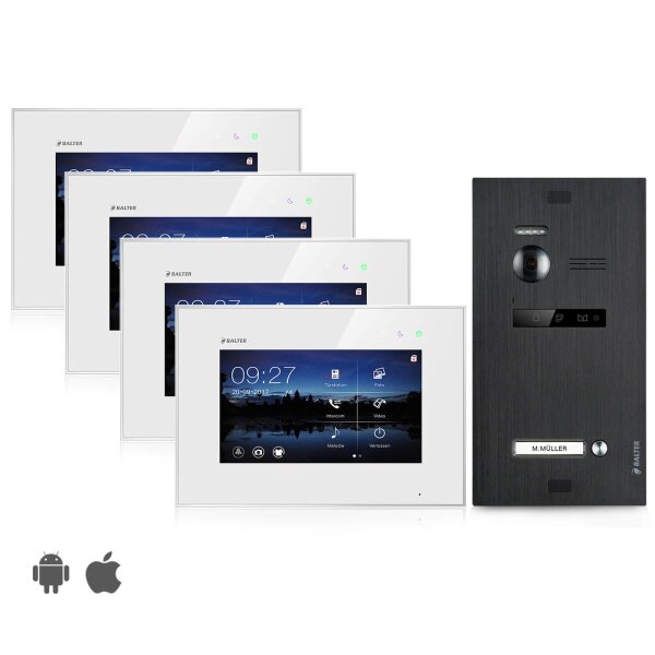 BALTER EVO Türsprechanlage Einfamilienhaus 4x Monitor Schwarz/Weiß WLAN App