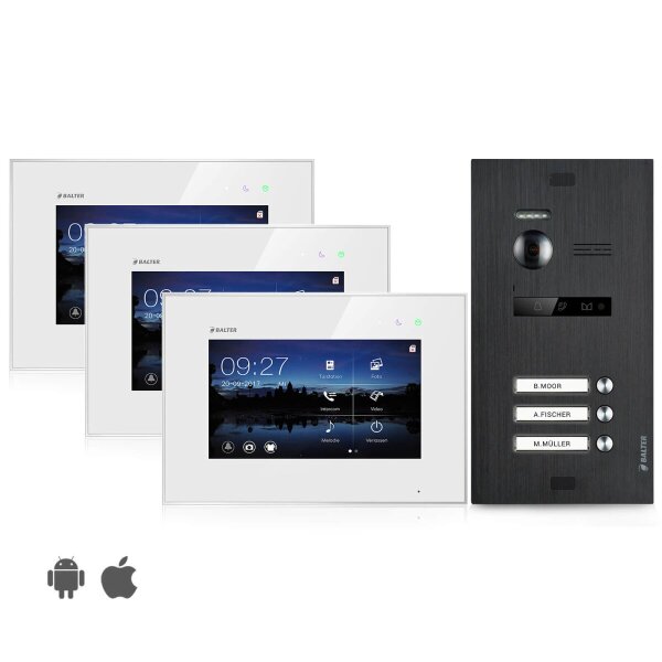 BALTER EVO Türsprechanlage 3-Familienhaus 3x Monitor Schwarz/Weiß WLAN App
