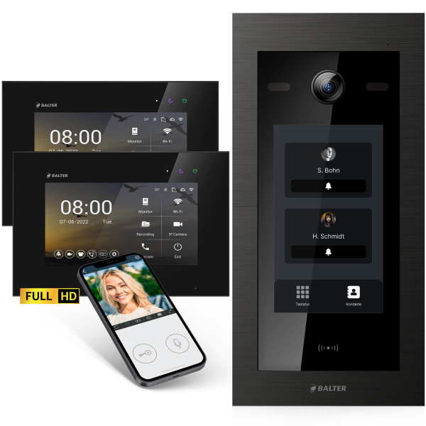 BALTER EVO HD Touch Türsprechanlage 2-Familienhaus 2x Monitor Schwarz WLAN App