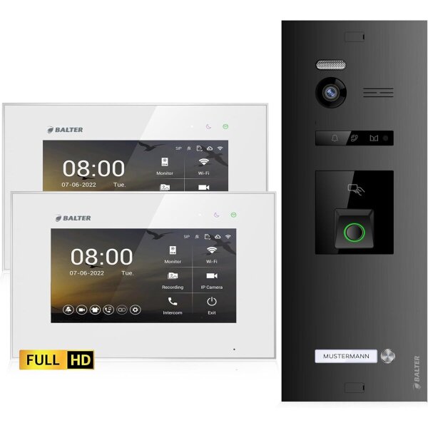 BALTER EVO HD Fingerprint Türsprechanlage 1-Fam. 2x Monitor Schwarz/Weiß