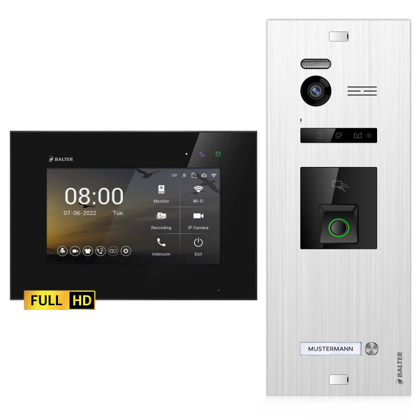 BALTER EVO HD Fingerprint Türsprechanlage 1-Fam. 1x Monitor Silber/Schwarz