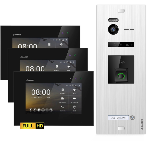 BALTER EVO HD Fingerprint Türsprechanlage 1-Fam. 3x Monitor Silber/Schwarz