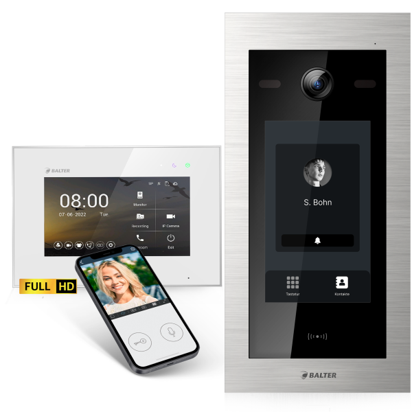 BALTER EVO HD Touch Türsprechanlage Einfamilienhaus 1x Monitor Silber WLAN App