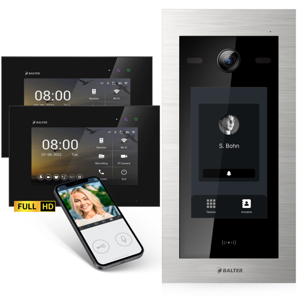 BALTER EVO HD Touch Türsprechanlage 1-Fam. 2x Monitor Silber/Schwarz WLAN App