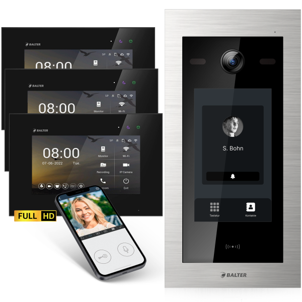 BALTER EVO HD Touch Türsprechanlage 1-Fam. 3x Monitor Silber/Schwarz WLAN App