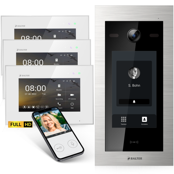 BALTER EVO HD Touch Türsprechanlage Einfamilienhaus 3x Monitor Silber WLAN App