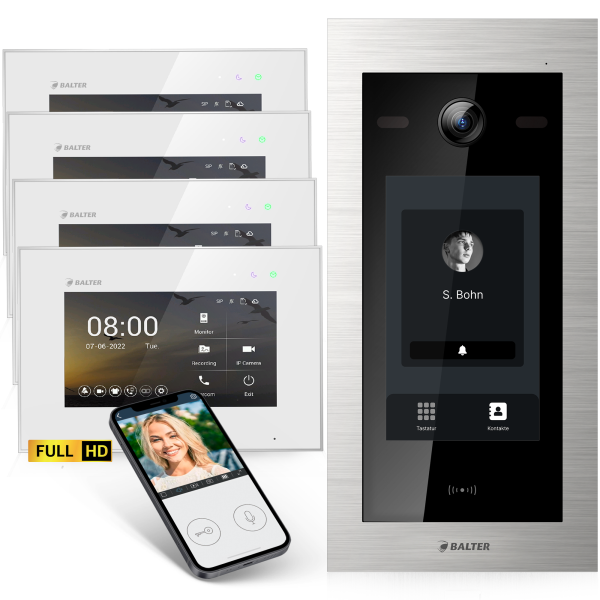 BALTER EVO HD Touch Türsprechanlage Einfamilienhaus 4x Monitor Silber WLAN App