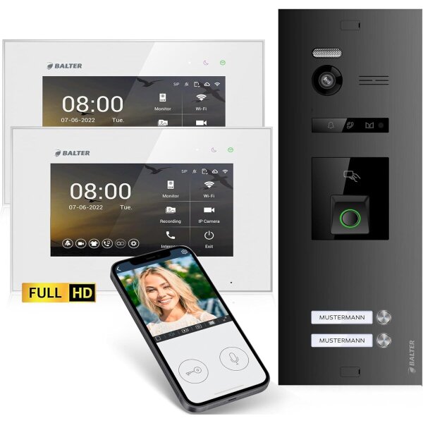 BALTER EVO HD Fingerprint Set 2-Fam. 2x Monitor Schwarz/Weiß WLAN App