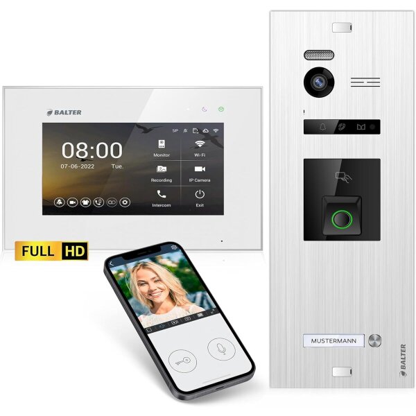 BALTER EVO HD Fingerprint Türsprechanlage 1-Fam. 1x Monitor Silber WLAN App