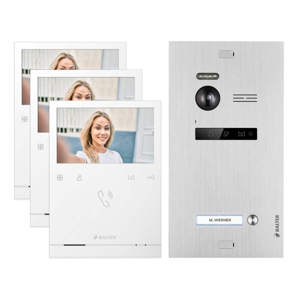 BALTER EVO Quick Türsprechanlage Einfamilienhaus 3x 4,3-Zoll-Monitor Silber