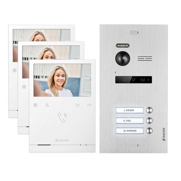 BALTER EVO Quick Video-Türsprechanlage 3-Familienhaus 3x 4,3-Zoll-Monitor Silber