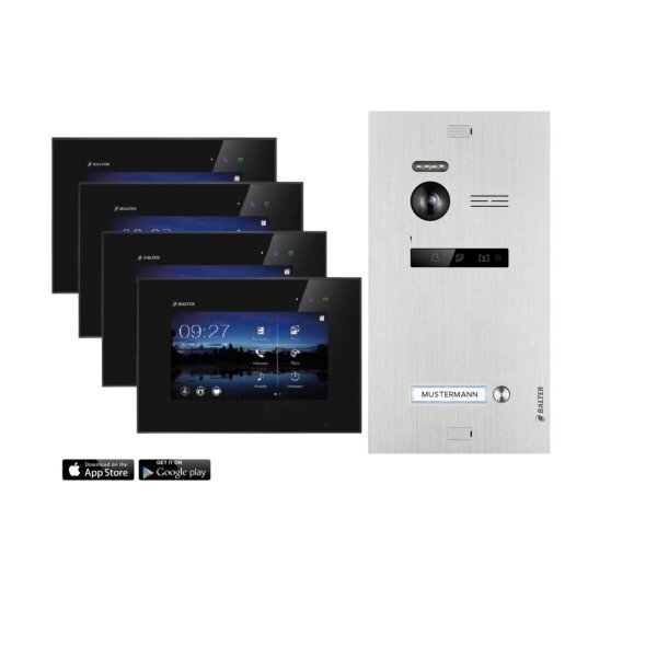 BALTER EVO Türsprechanlage Einfamilienhaus 4x Monitor Silber/Schwarz WLAN App