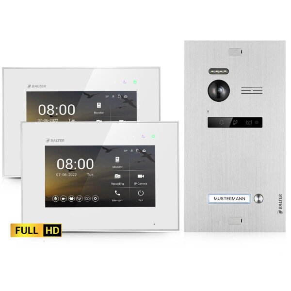 BALTER EVO HD Video-Türsprechanlage Einfamilienhaus 2x 7-Zoll-Monitor Silber