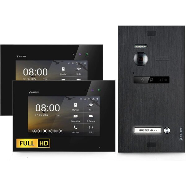 BALTER EVO HD Video-Türsprechanlage Einfamilienhaus 2x 7-Zoll-Monitor Schwarz