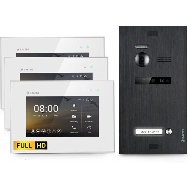 BALTER EVO HD Türsprechanlage Einfamilienhaus 3x 7-Zoll-Monitor Schwarz/Weiß