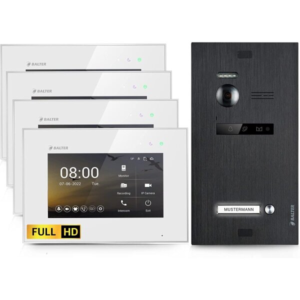 BALTER EVO HD Türsprechanlage Einfamilienhaus 4x 7-Zoll-Monitor Schwarz/Weiß