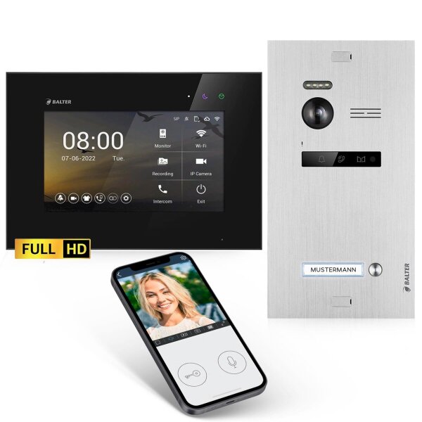 BALTER EVO HD Türsprechanlage Einfamilienhaus 1x Monitor Silber/Schwarz WLAN App