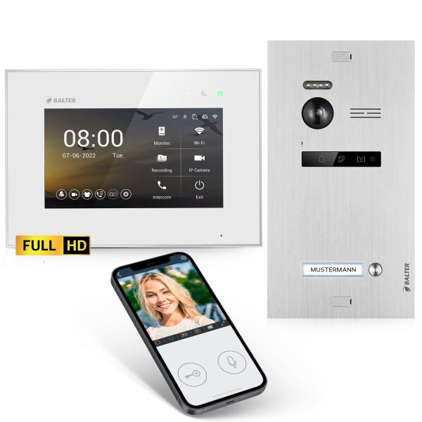 BALTER EVO HD Türsprechanlage Einfamilienhaus 1x 7-Zoll-Monitor Silber WLAN App