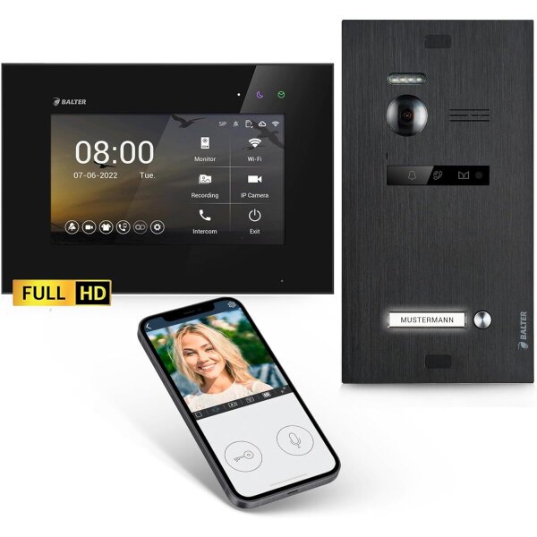 BALTER EVO HD Türsprechanlage Einfamilienhaus 1x 7-Zoll-Monitor Schwarz WLAN App