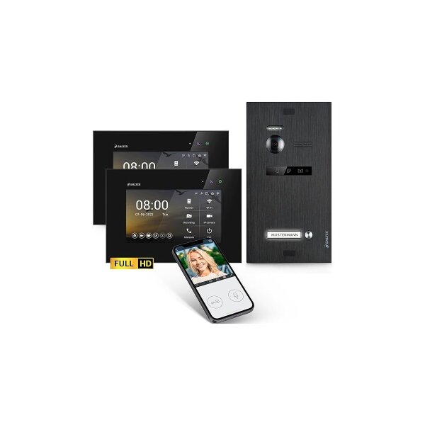 BALTER EVO HD Türsprechanlage Einfamilienhaus 2x 7-Zoll-Monitor Schwarz WLAN App