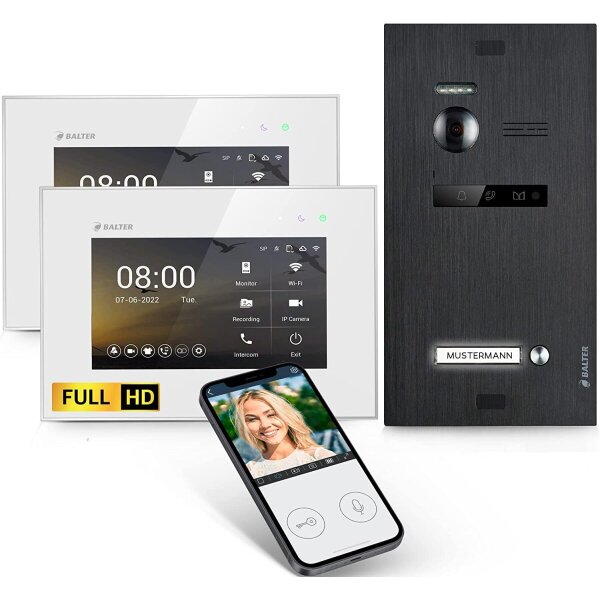 BALTER EVO HD Türsprechanlage Einfamilienhaus 2x Monitor Schwarz/Weiß WLAN App
