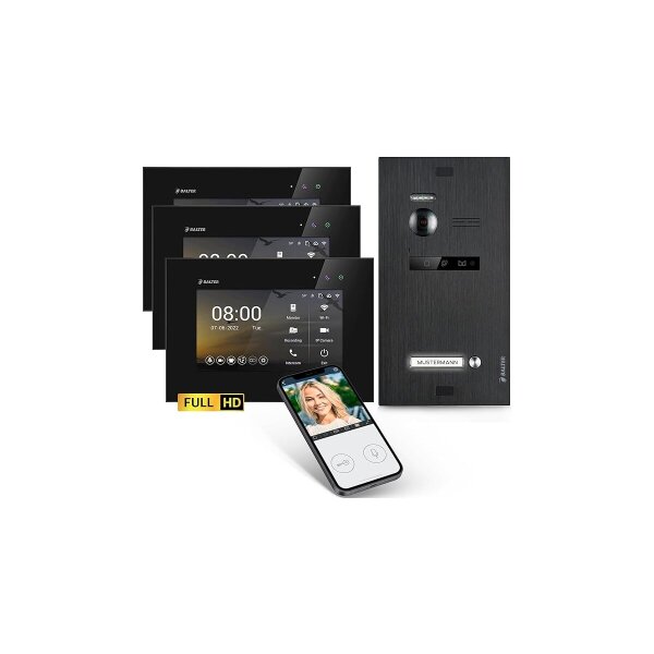 BALTER EVO HD Türsprechanlage Einfamilienhaus 3x 7-Zoll-Monitor Schwarz WLAN App