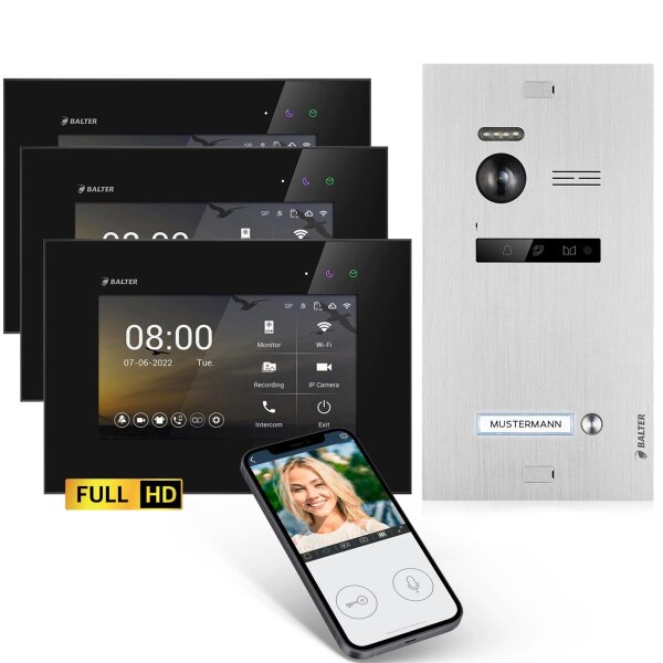 BALTER EVO HD Türsprechanlage Einfamilienhaus 3x Monitor Silber/Schwarz WLAN App