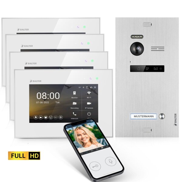 BALTER EVO HD Türsprechanlage Einfamilienhaus 4x 7-Zoll-Monitor Silber WLAN App