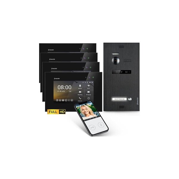 BALTER EVO HD Türsprechanlage Einfamilienhaus 4x 7-Zoll-Monitor Schwarz WLAN App