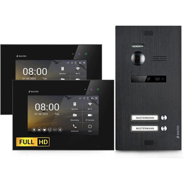 BALTER EVO HD Video-Türsprechanlage 2-Familienhaus 2x 7-Zoll-Monitor Schwarz