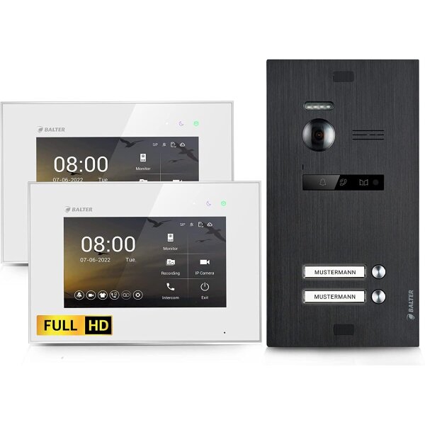 BALTER EVO HD Türsprechanlage 2-Familienhaus 2x 7-Zoll-Monitor Schwarz/Weiß