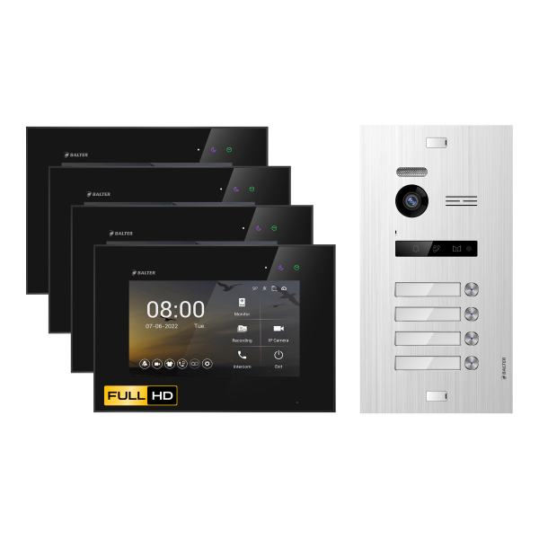 BALTER EVO HD Türsprechanlage 4-Familienhaus 4x 7-Zoll-Monitor Silber/Schwarz