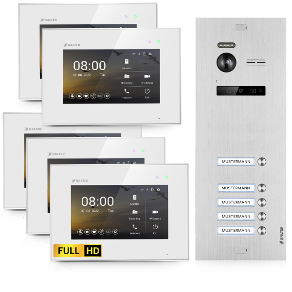 BALTER EVO HD Video-Türsprechanlage 5-Familienhaus 5x 7-Zoll-Monitor Silber