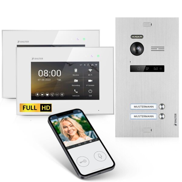 BALTER EVO HD Türsprechanlage 2-Familienhaus 2x 7-Zoll-Monitor Silber WLAN App