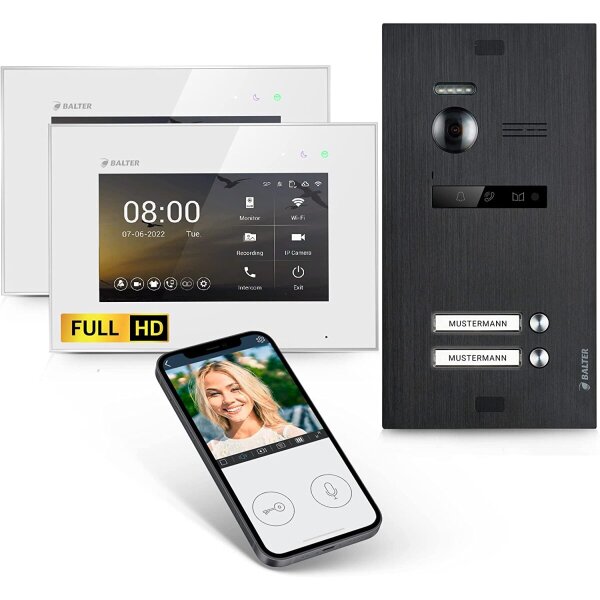 BALTER EVO HD Türsprechanlage 2-Familienhaus 2x Monitor Schwarz/Weiß WLAN App