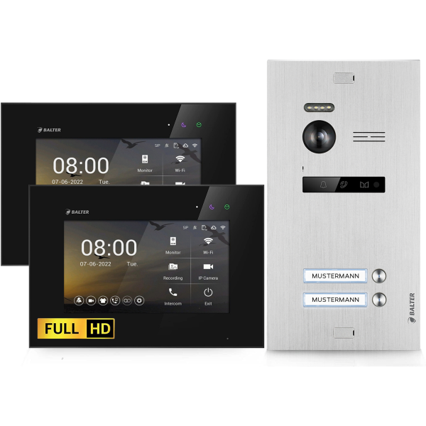 BALTER EVO HD Türsprechanlage 2-Familienhaus 2x Monitor Silber/Schwarz WLAN App