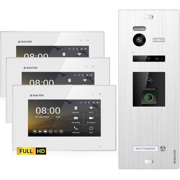 BALTER EVO HD Fingerprint Türsprechanlage Einfamilienhaus 3x Monitor Silber